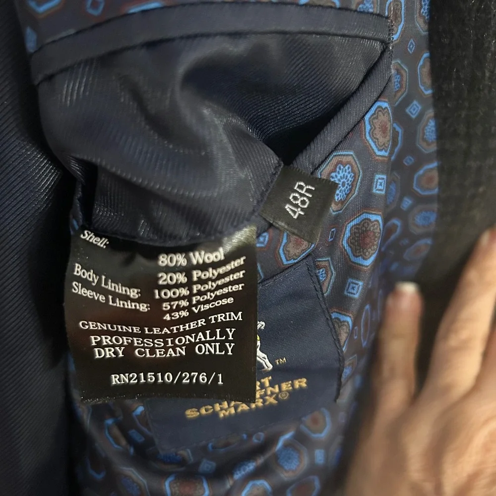 Hart Schaffner Marx Mens Blazer Black Two Button Sport Coat Medallion Lining
